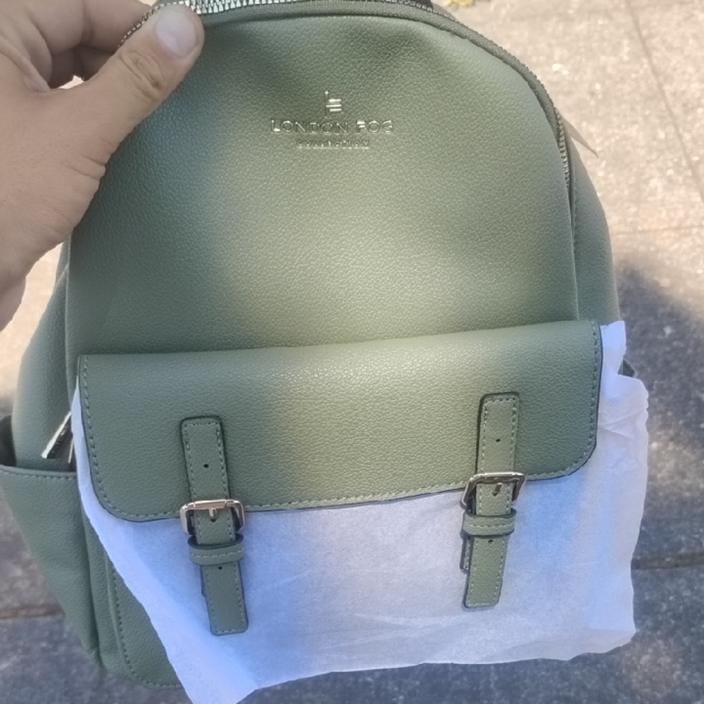 London Fog Olive Backpack with Buckle Accents